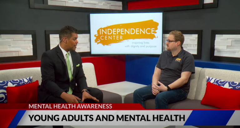 New TV still of an Independence Center representative talking about young adults and mental health